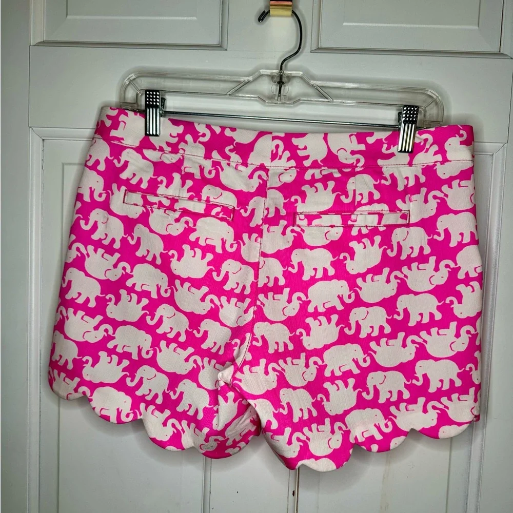 Lilly Pulitzer Pink and White Elephant Scallop Hem Shorts